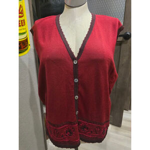 Country Classics by Koret Red Brown Sleeveless Cardigan With embroidery Size L